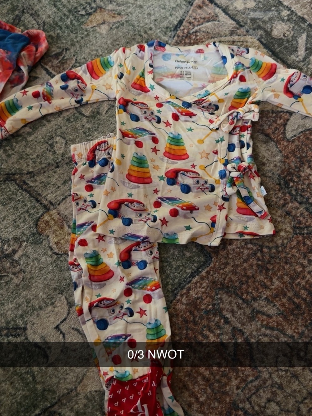 Posh Peanut Cream Pajama Set with Rainbow Toy Print